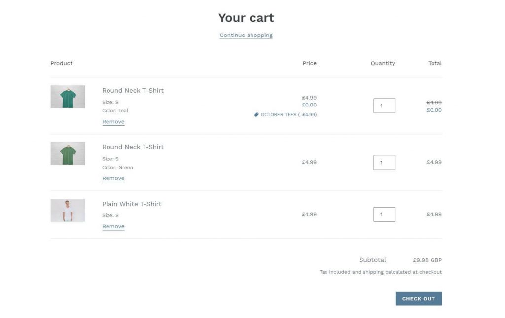 Shopify Store Cart With Discount