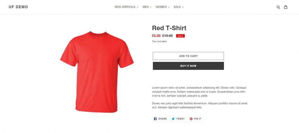 Shopify sale item product page
