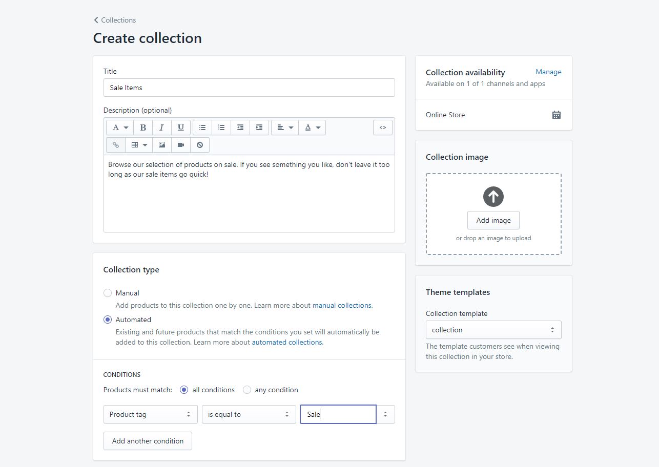 Setting up a Sale collection in Shopify