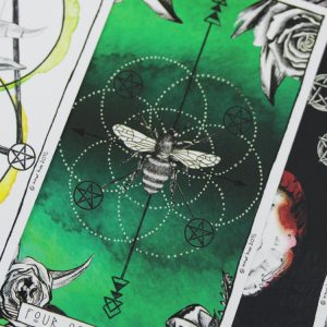 type of tarrot card designed using the colour green on the rear artwork